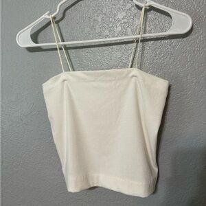 American Eagle Ribbed White Crop Top Tank Top Medium